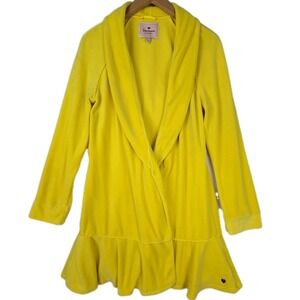 JUICY COUTURE YELLOW TERRY CLOTH RUFFLE PEPLUM HEM LONG ROBE JACKET MEDIUM
